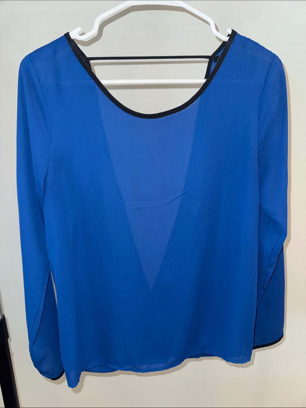 Classic Royal Blue Long-Sleeve Sheer-Inset Blouse